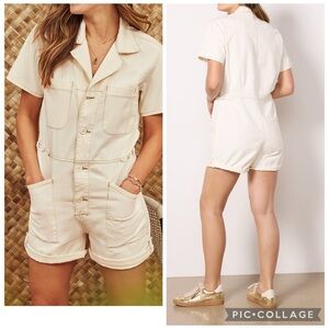 Pistola Parker Romper Women’s Small Utility Button Front Short Sleeve Ecru
